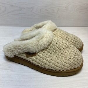 UGG Cozy Knit Cream Cable‎ Knit Shearling Slippers 1153518 Womens 10